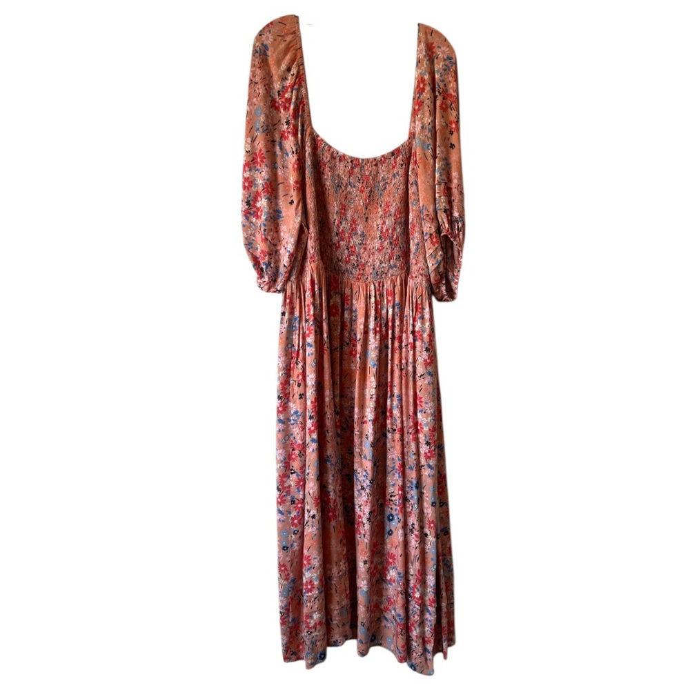 Jessica Simpson Simona Midi Dress Smocked Bodice Pockets Peach Blue Floral 3X - Picture 4 of 12